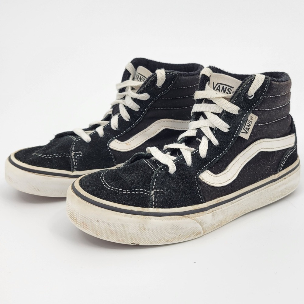 Vans Sk8 Hi High Top Sneakers Kids 1.5 Black Suede Canvas Skate Shoes Retro 90s